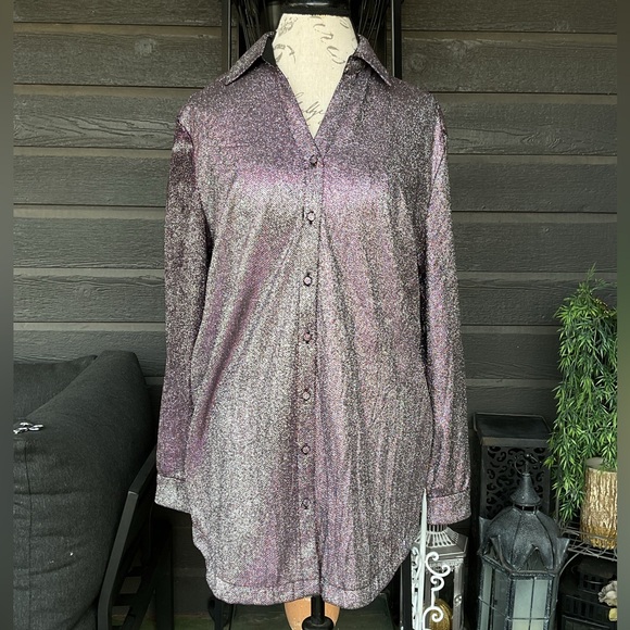 Umgee Super Shimmering Sparkly Button-Up Shirt M - Picture 1 of 7